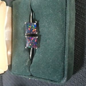 Sterling Silver Black Lab Opal Square Earrings 8mm